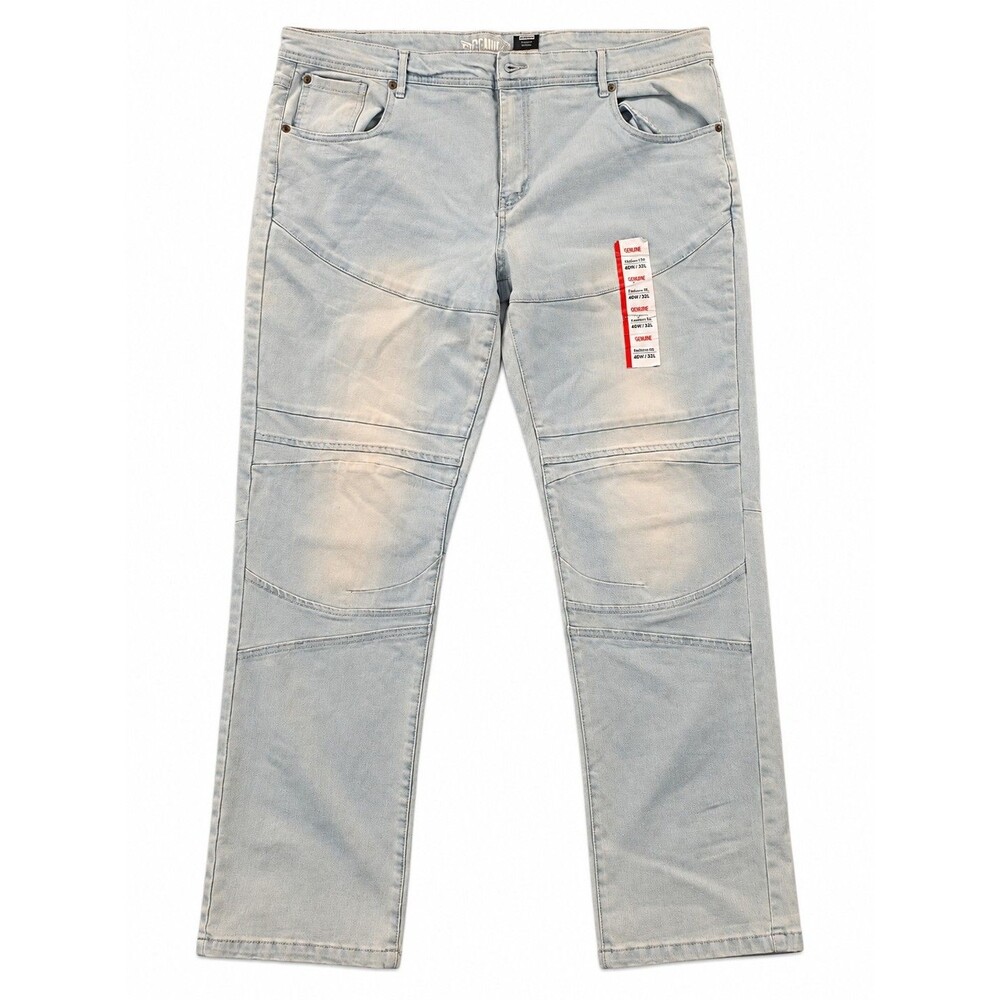 Mens 40x32 Light Wash Moto Biker Jeans Paneled Denim Streetwear NWT